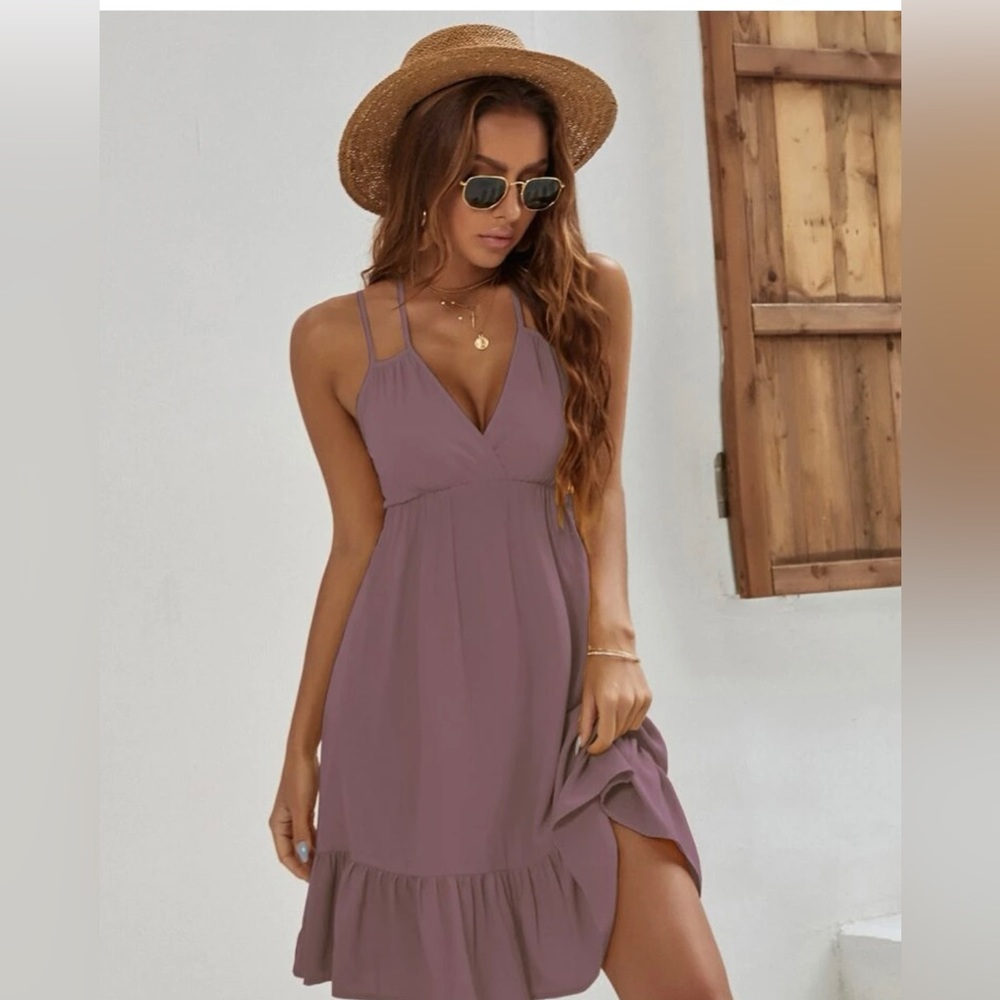 SHEIN Tie Back Ruffle Hem Dress